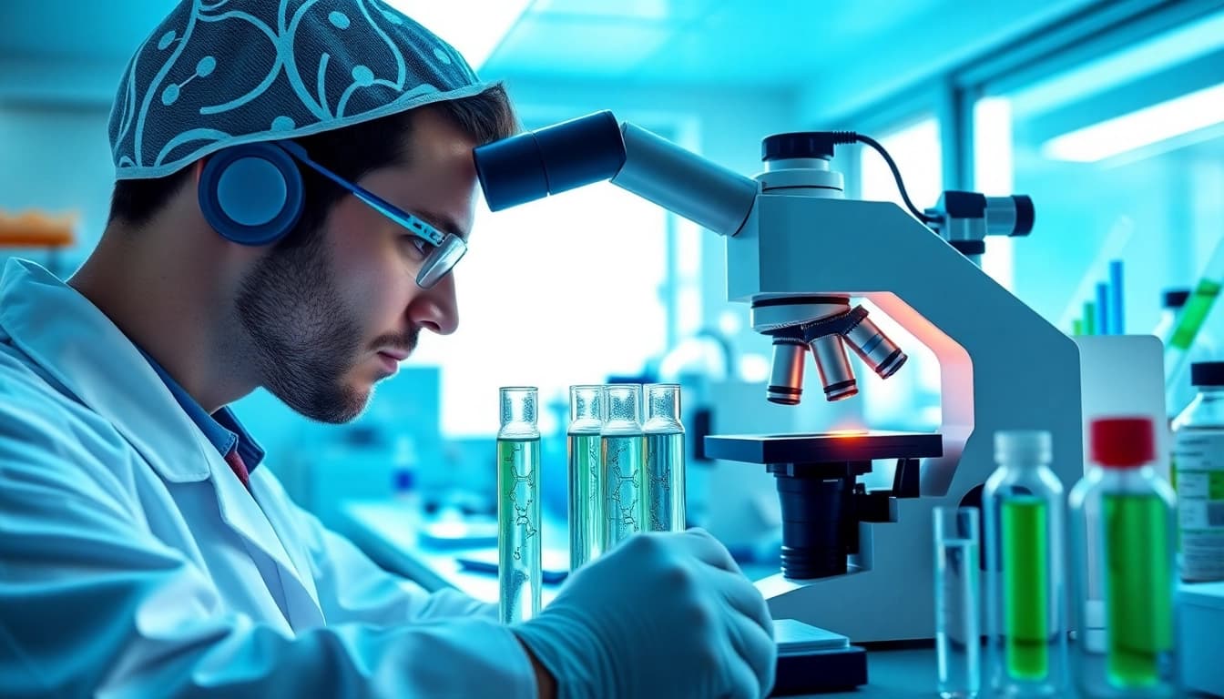Investigating ghk cu research peptides in a professional laboratory setting with advanced equipment.