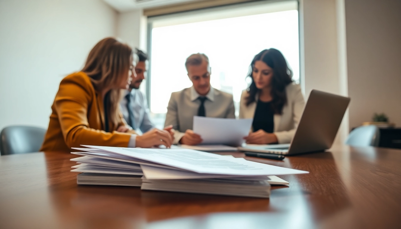 Showcasing escrow services in action with professionals engaged in a secure transaction.