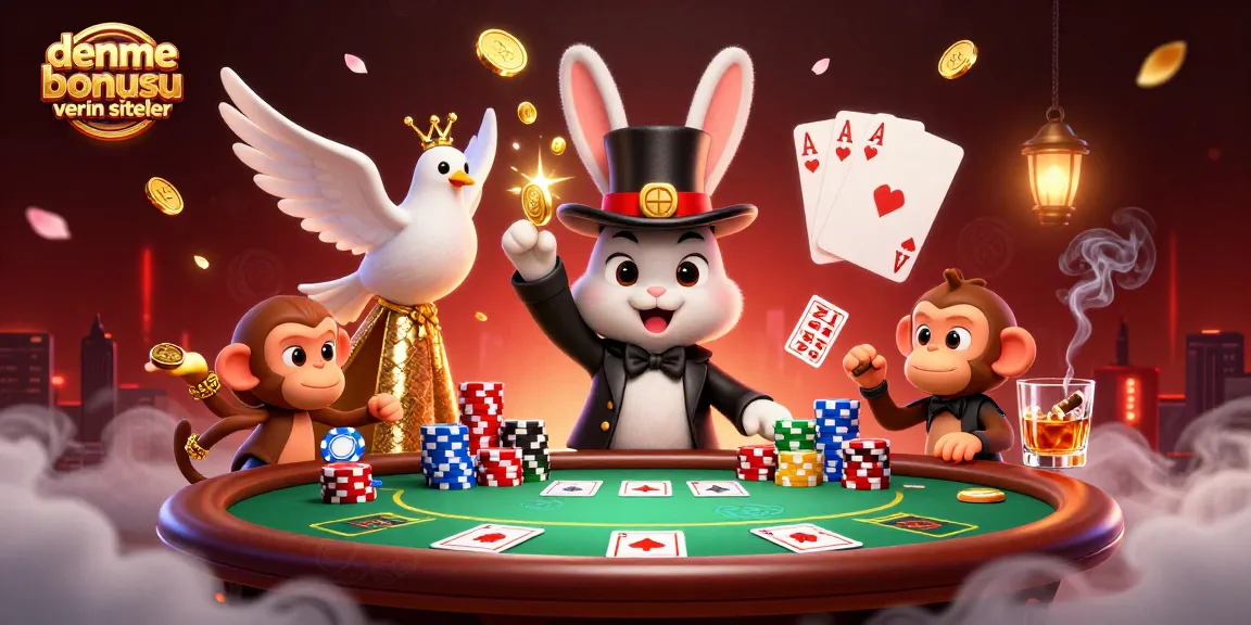 Experience thrill with deneme bonusu veren siteler featuring a magician pulling coins, engaging characters, and dynamic poker elements.