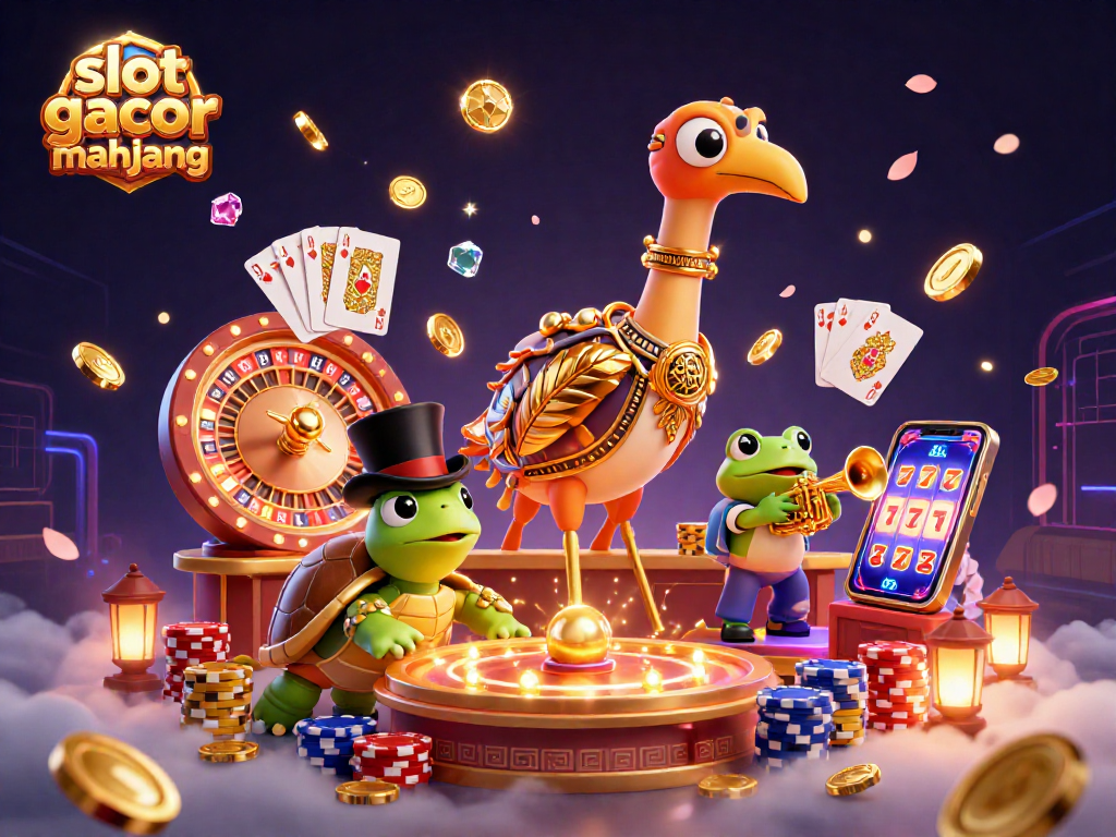Spin and win big with slot gacor mahjong as golden coins and dazzling gemstones fly around in an exciting casino scene.