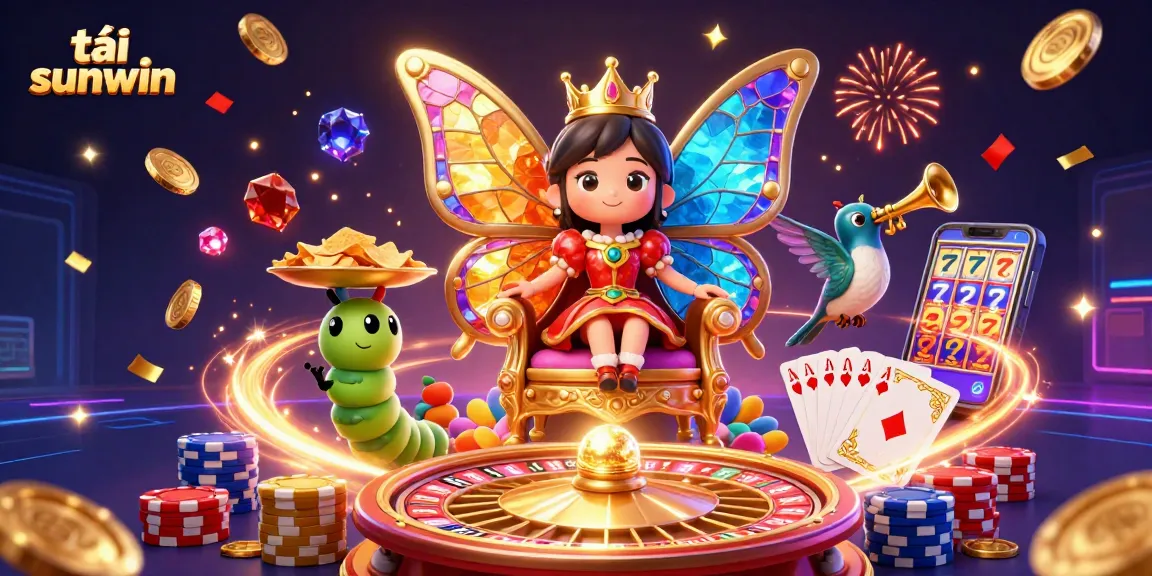 Try your luck with tải sunwin in this vibrant casino illustration featuring a butterfly queen.