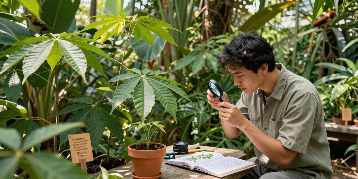 Examining high-quality kratom plants in a serene botanical garden.