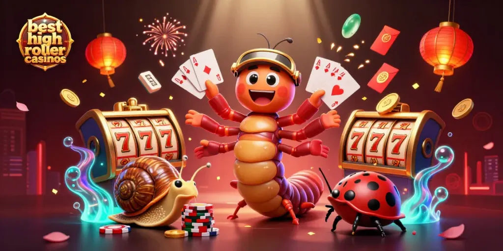 Experience the best high roller casinos with thrilling slot reels and vibrant casino elements.