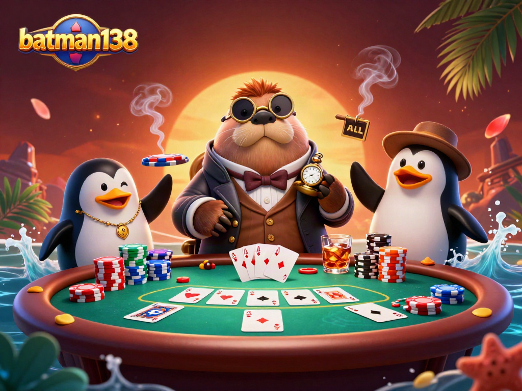 Engage in thrilling poker at batman138 with a jolly walrus, sophisticated penguin dealer, and bluffing pufferfish.