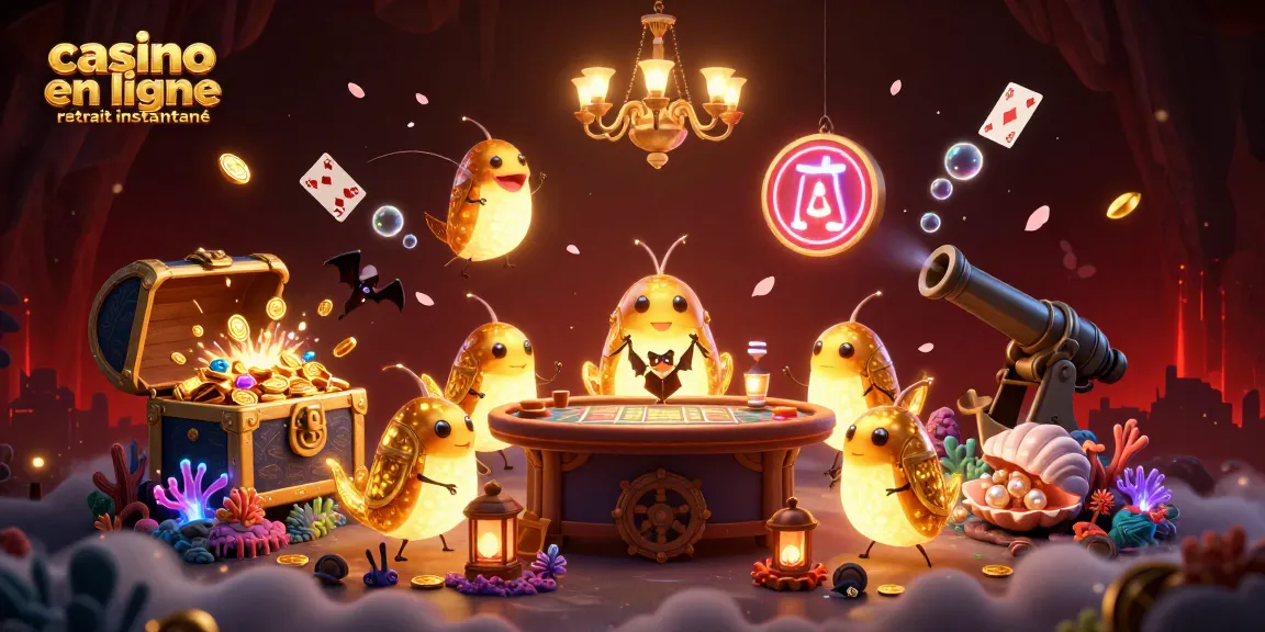 Jouez au casino en ligne retrait instantané avec des lumières et un décor flamboyant, des vers luisants et un dealer en chauve-souris.