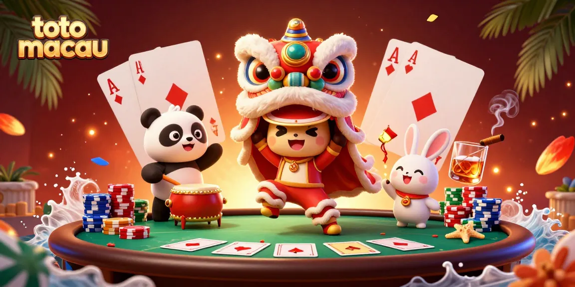 Experience the vibrant excitement of toto macau with a captivating lion dance and poker scene.