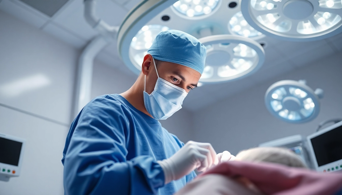 Surgical Treatment Cente showcasing a surgeon in action within a modern operating room