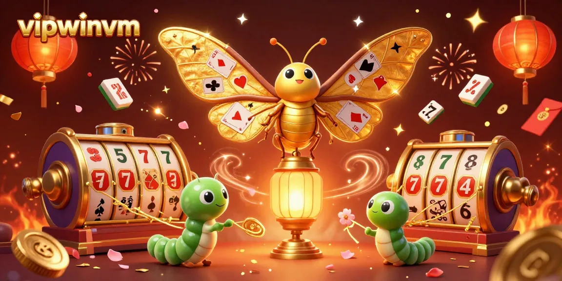 Experience the excitement of vipwinvm with a vibrant 3D casino scene featuring an atlas moth and rich gaming elements.