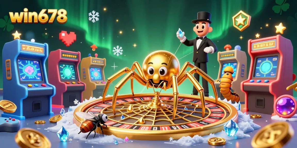 Win678 invites players to spin and win big with this exciting 3D casino illustration featuring vibrant game elements.