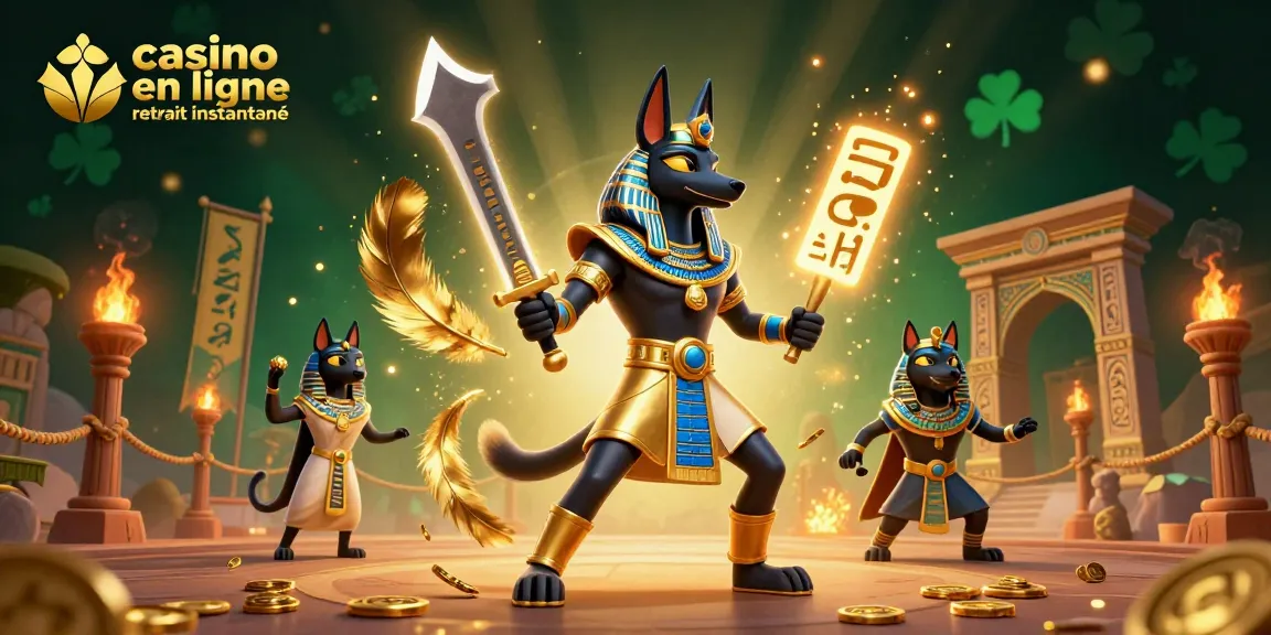 Jouez au casino en ligne retrait instantané avec Anubis et Bastet entourés de détails captivants.