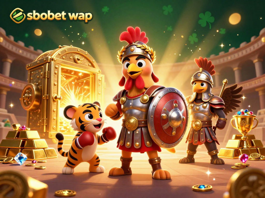 Experience sbobet wap action in a vibrant 3D illustration with exciting characters and dynamic casino elements.