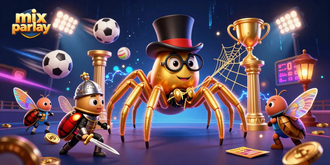 Menangkap momen mix parlay dalam ilustrasi kasino 3D dengan karakter unik dan elemen permainan.