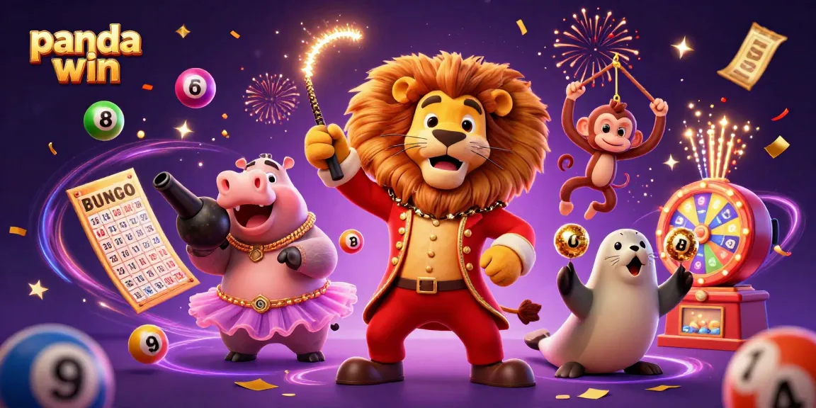 Panda win celebrates exciting lottery games with vibrant characters and dynamic elements in a colorful casino scene.