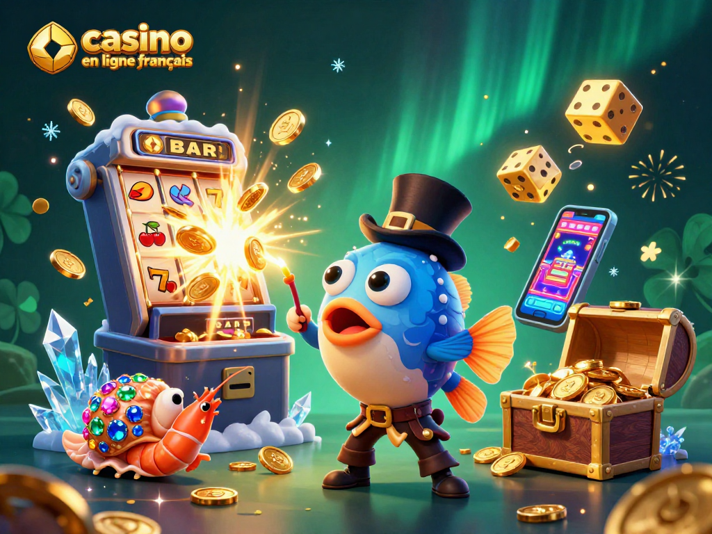 Explorez le monde captivant du casino en ligne français avec cette illustration riche d'activités ludiques et d'éléments de jeu.