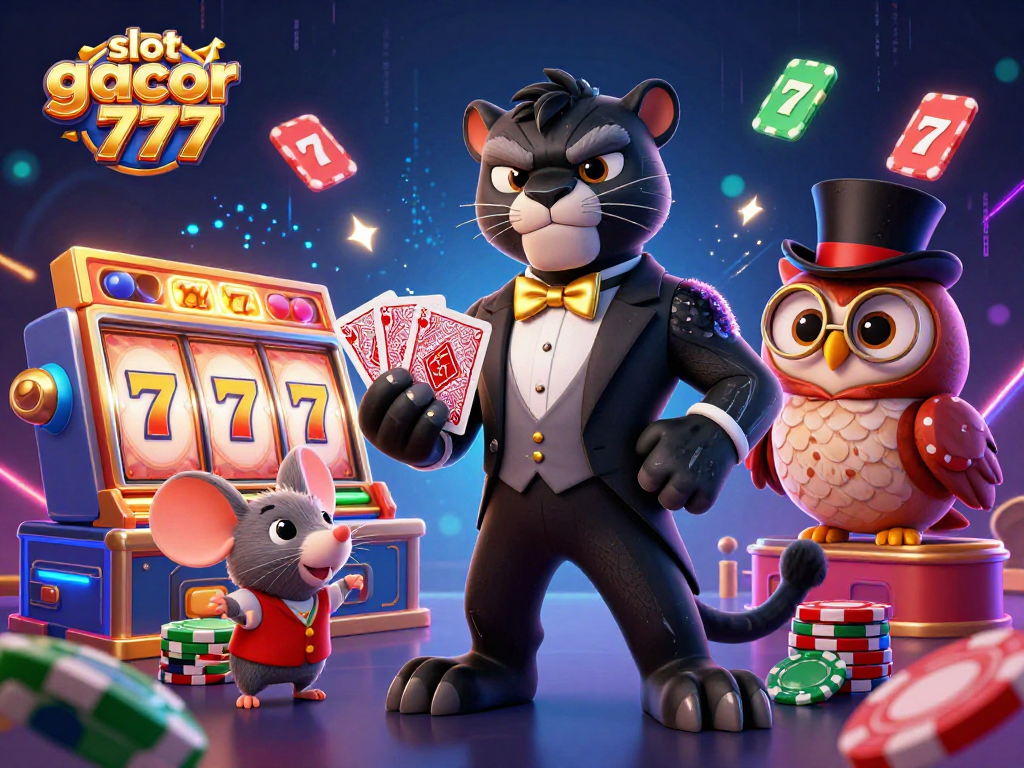 Experience excitement with slot gacor 777 through a vibrant 3D casino scene featuring charming characters.
