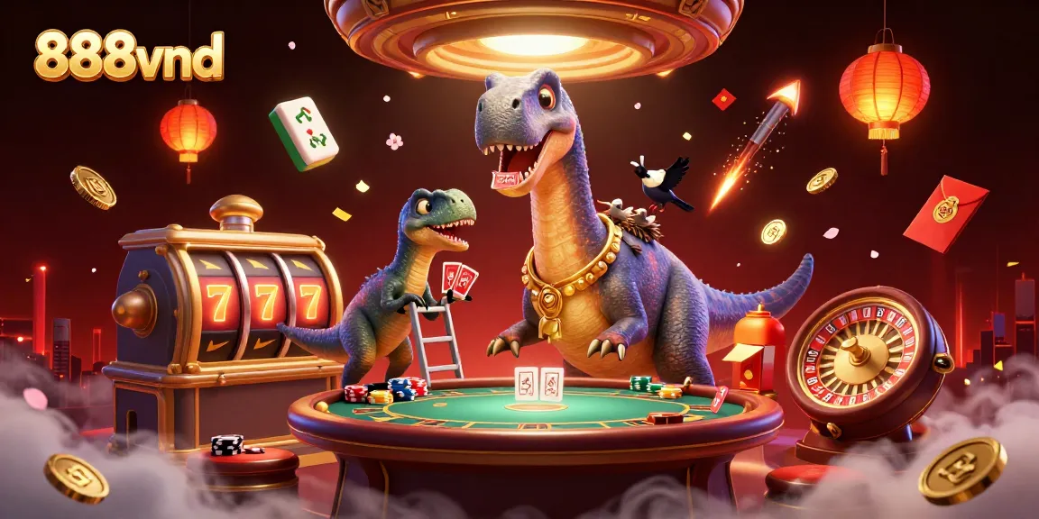 Engage in thrilling gaming at 888vnd with a unique 3D casino world illustration.