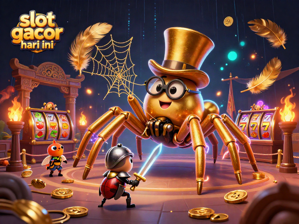 Play slot gacor hari ini and witness an epic battle featuring a golden tarantula and beetle knight.