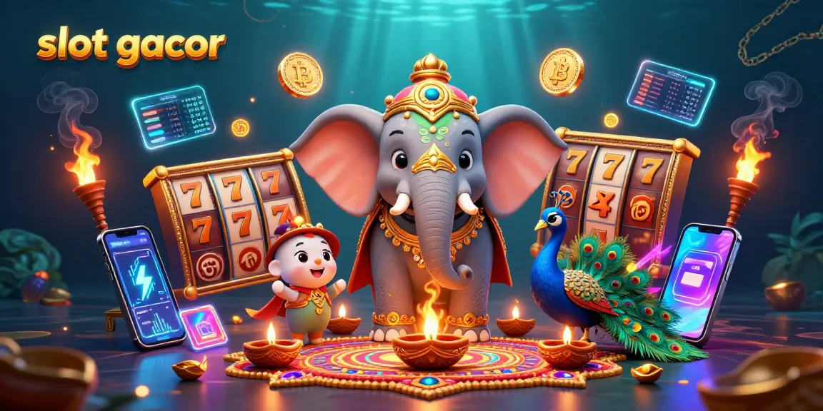 Spin and win with slot gacor, featuring a dynamic 3D illustration of a casino scene.