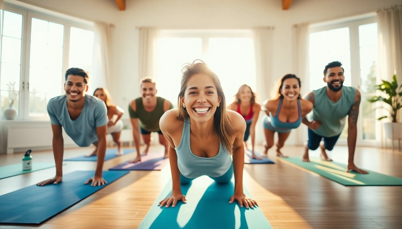 Individuals enjoying Home Workout Plans in a bright living room with yoga mats.