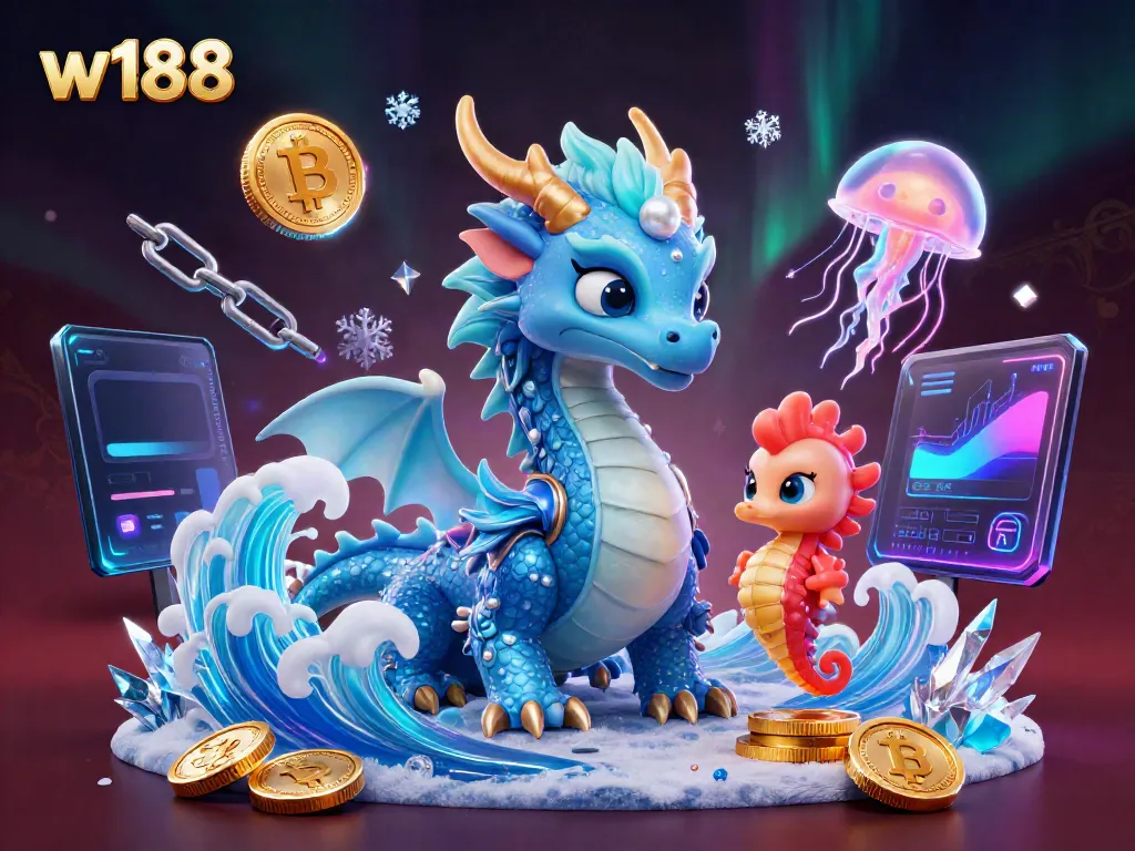 Experience the thrilling gaming world of w188 with vibrant underwater characters celebrating crypto success.