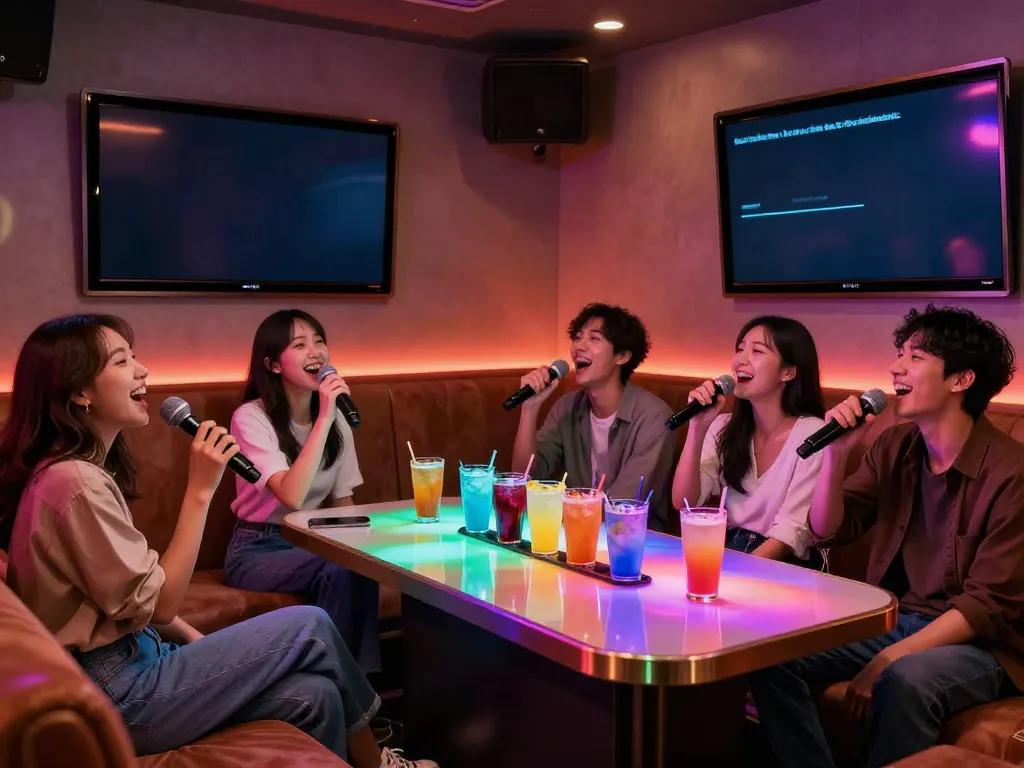 강남 달토의 노래방에서 친구들과 즐거운 시간을 보내는 모습.
