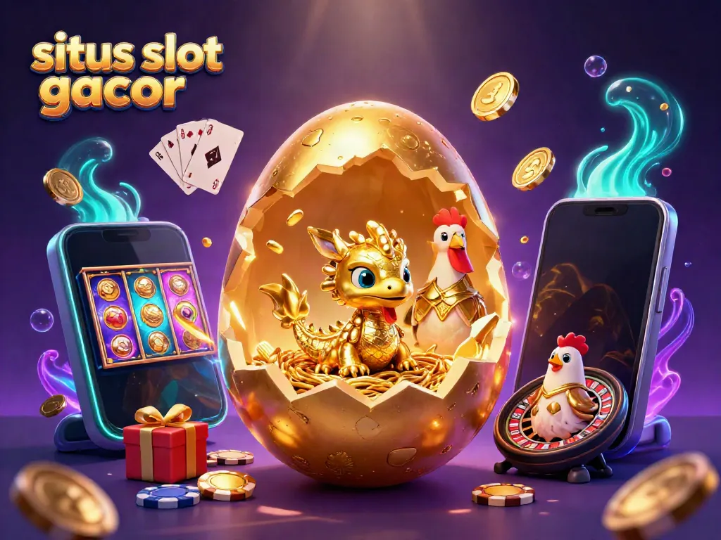 Menangkan besar di situs slot gacor dengan ilustrasi naga emas dan permainan slot yang memikat.