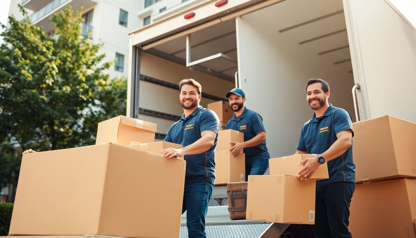 Expert handling of residential moving services with professional movers and urban setting.