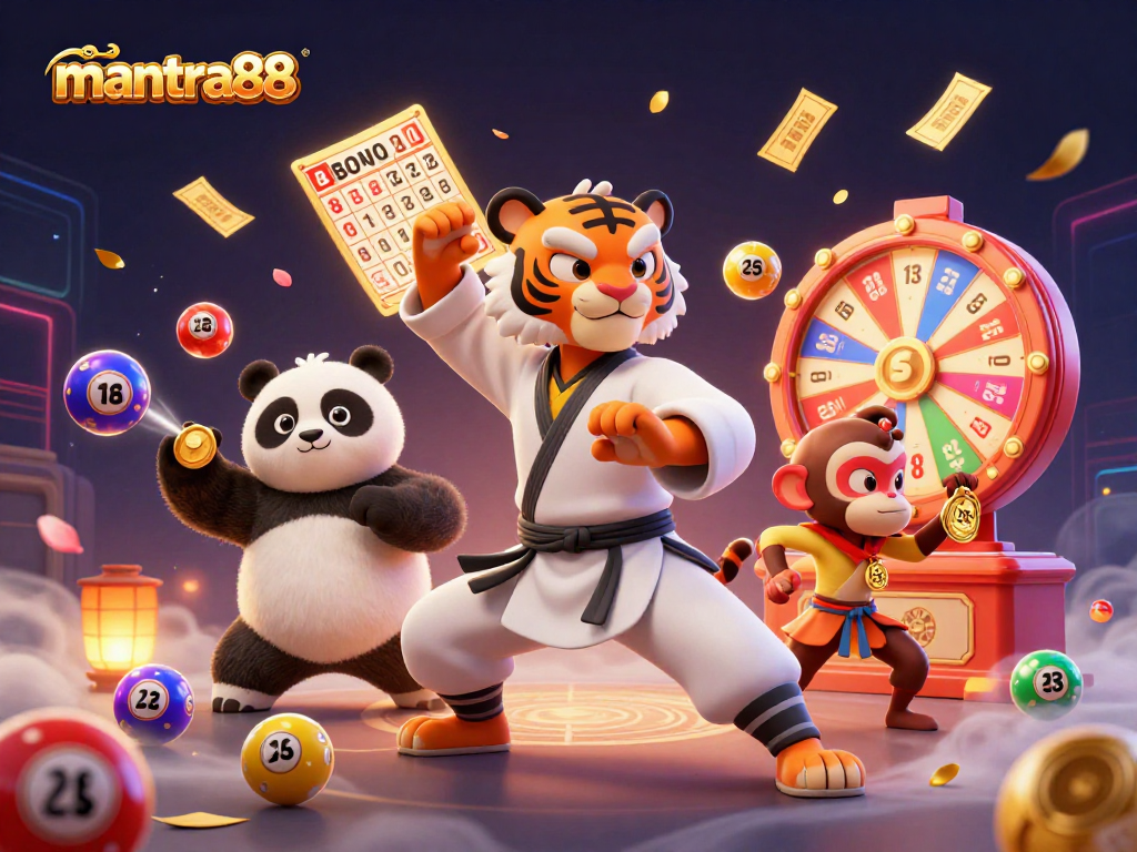 Experience the excitement of mantra88 with vibrant games and engaging characters in a dynamic casino scene.