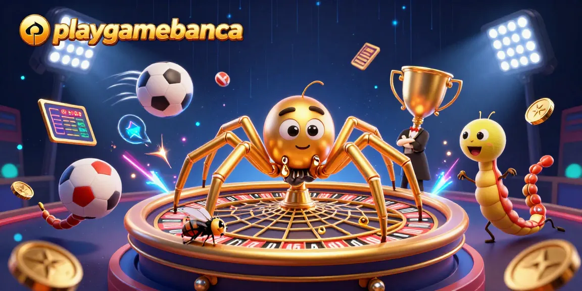 Experience the thrill of betting with playgamebanca in this dynamic illustration featuring a golden spider and sports balls.