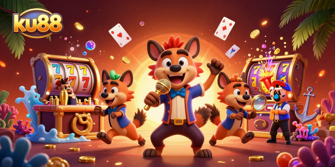 ku88 enhances your gaming experience with a lively hyena comedy casino scene.