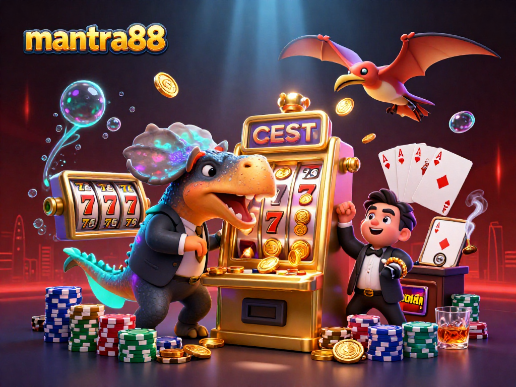 Experience the excitement at mantra88 with a dinosaur winning coins from a jackpot slot machine!