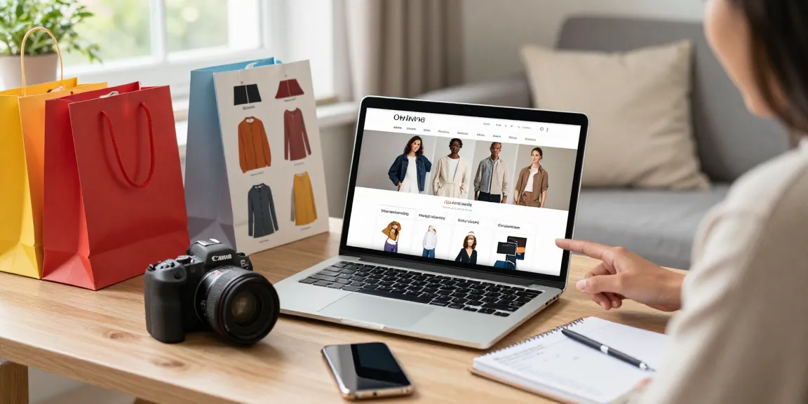 Engaging e-commerce experience, see more details in cozy home shopping setup with laptop and accessories.