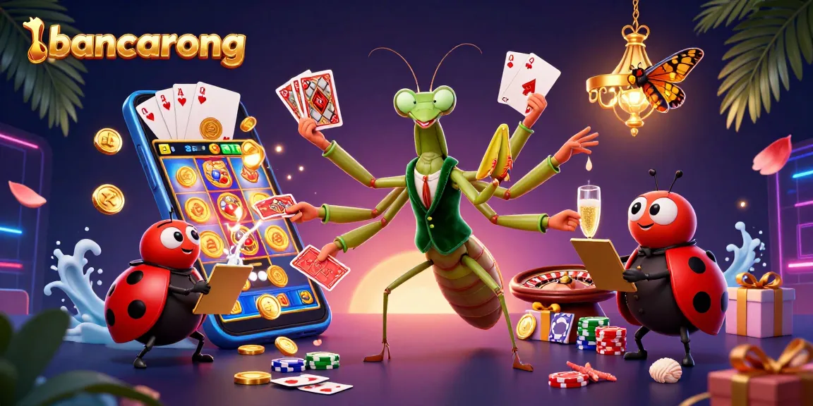 Bancarong engages players with thrilling games, featuring a giant mantis and vibrant casino visuals.