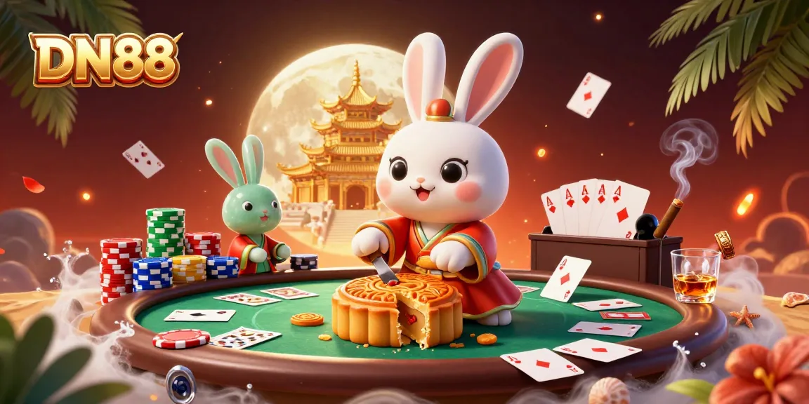 Bet on exciting poker adventures with DN88's vibrant casino-themed illustration featuring legendary characters.