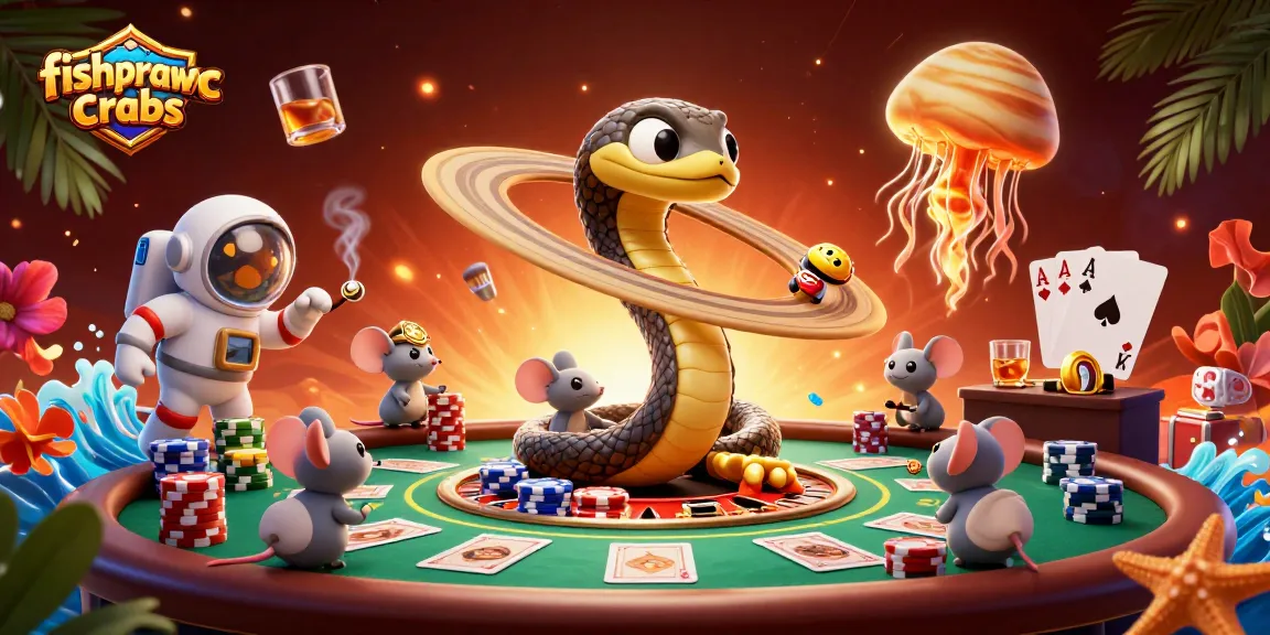 Unleash winning strategies with fishprawncrabs in a dynamic cosmic casino scene.