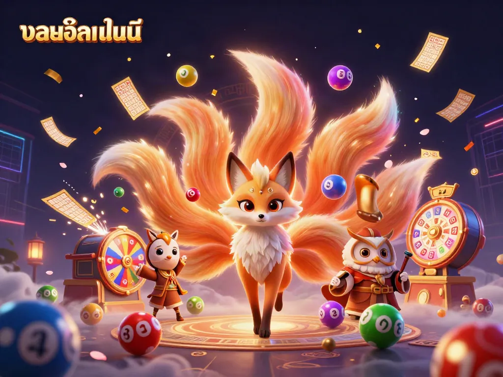 Engage with บอลออนไลน์ through vibrant lottery elements and winning characters in an energetic 3D scene