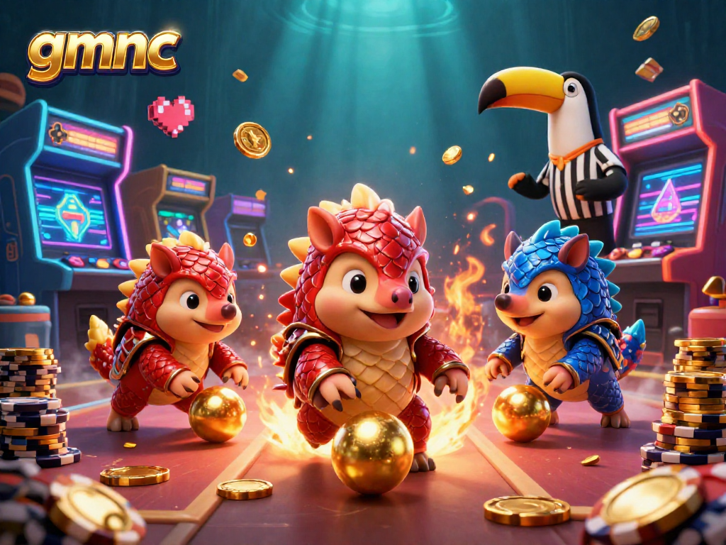 Bowling pangolins in a vibrant casino-themed scene showcasing gmnc excitement.