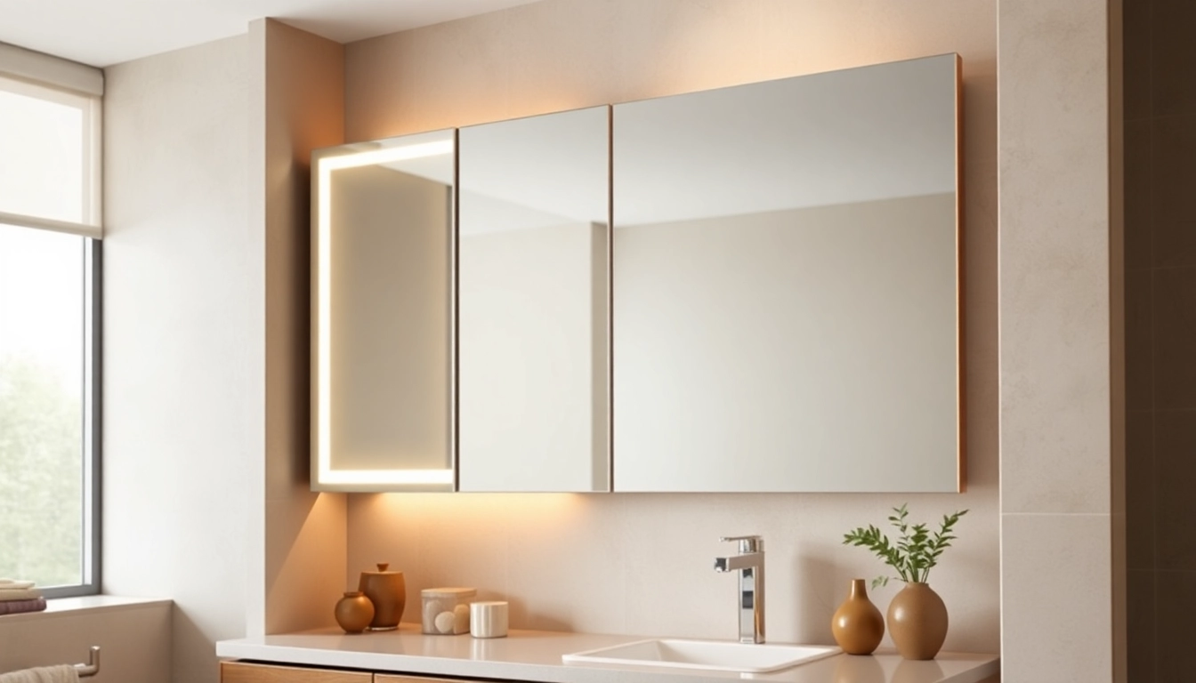 Badezimmer spiegelschränke beleuchtung mit modernem Design und integrierter Beleuchtung im Badezimmer.