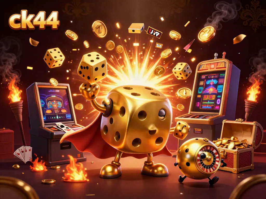 Experience the thrill of ck44 with a dynamic 3D illustration showcasing vibrant casino elements.