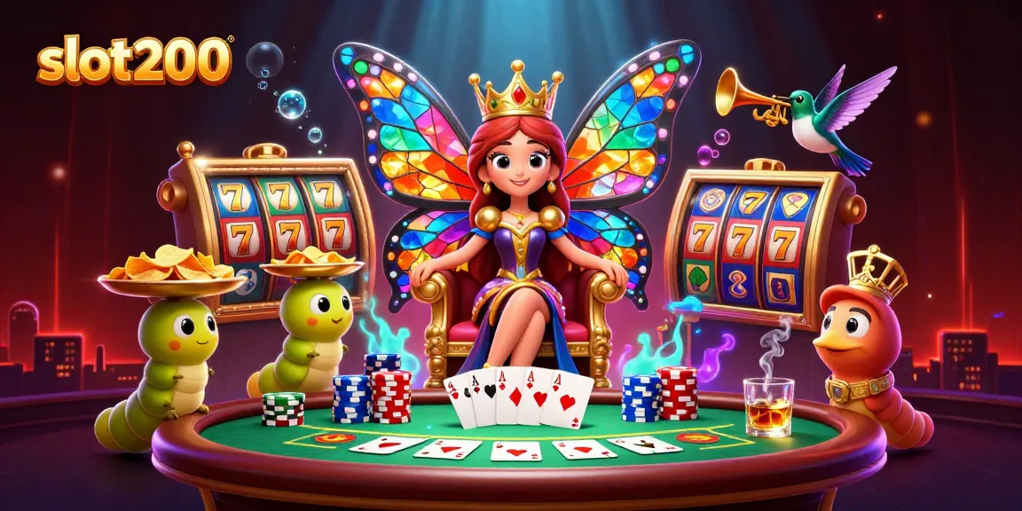 Experience thrilling gameplay at slot200 with vibrant slot reels and a unique butterfly queen.