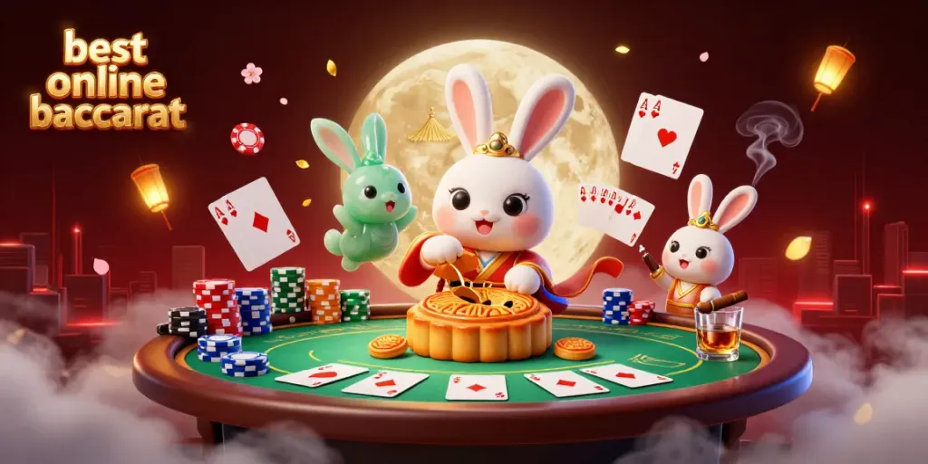 Engage in the best online baccarat with vibrant characters and lavish casino elements in a moonlit setting.