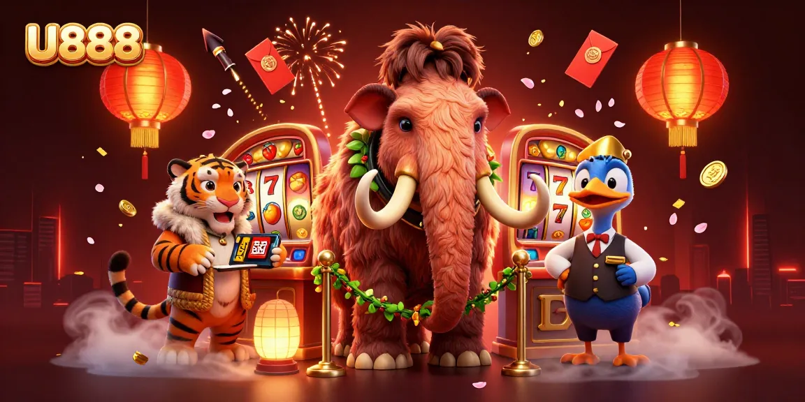 Experience the thrill at U888 with our unique casino scene featuring vibrant characters and dynamic elements.