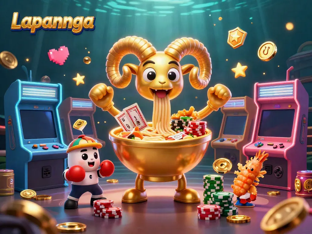Permainan seru di Lapannaga dengan karakter ramen kartun dan elemen kasino memukau.