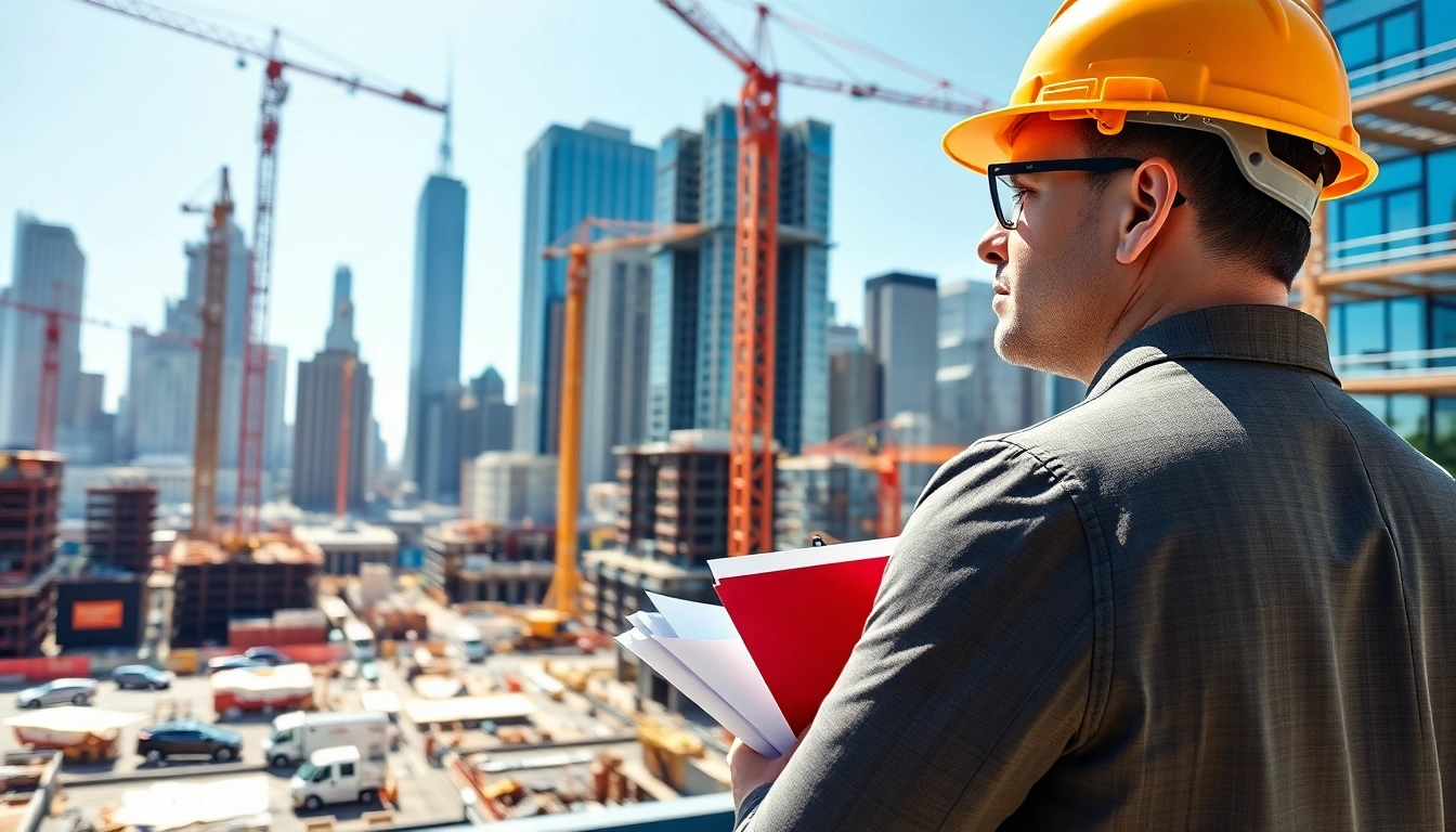 Manhattan Construction Manager leading a construction project in bustling Manhattan with cranes and workers.
