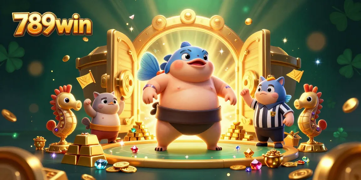 Experience the excitement of 789win's dynamic casino games featuring a sumo blowfish and treasure.