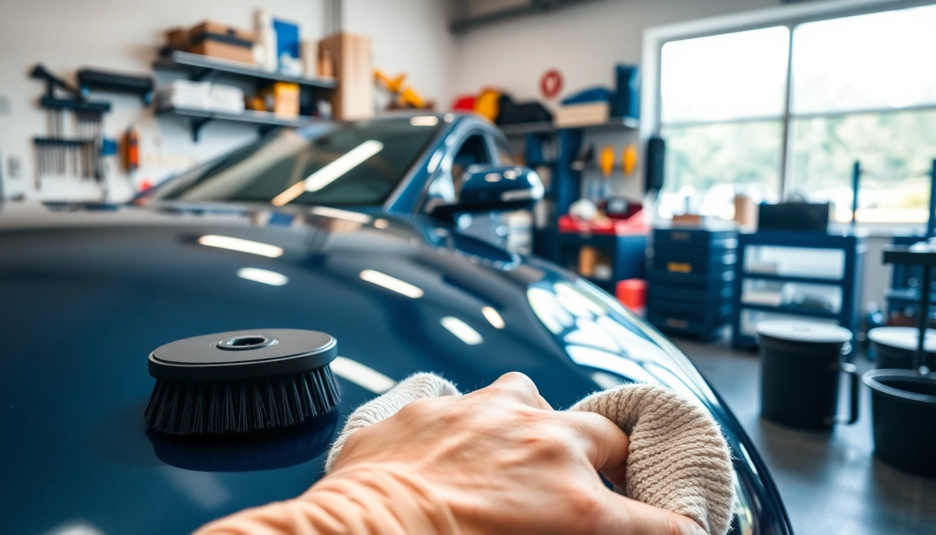 Polishing a vehicle with premium products at a Canadian car detailing brand's workspace.