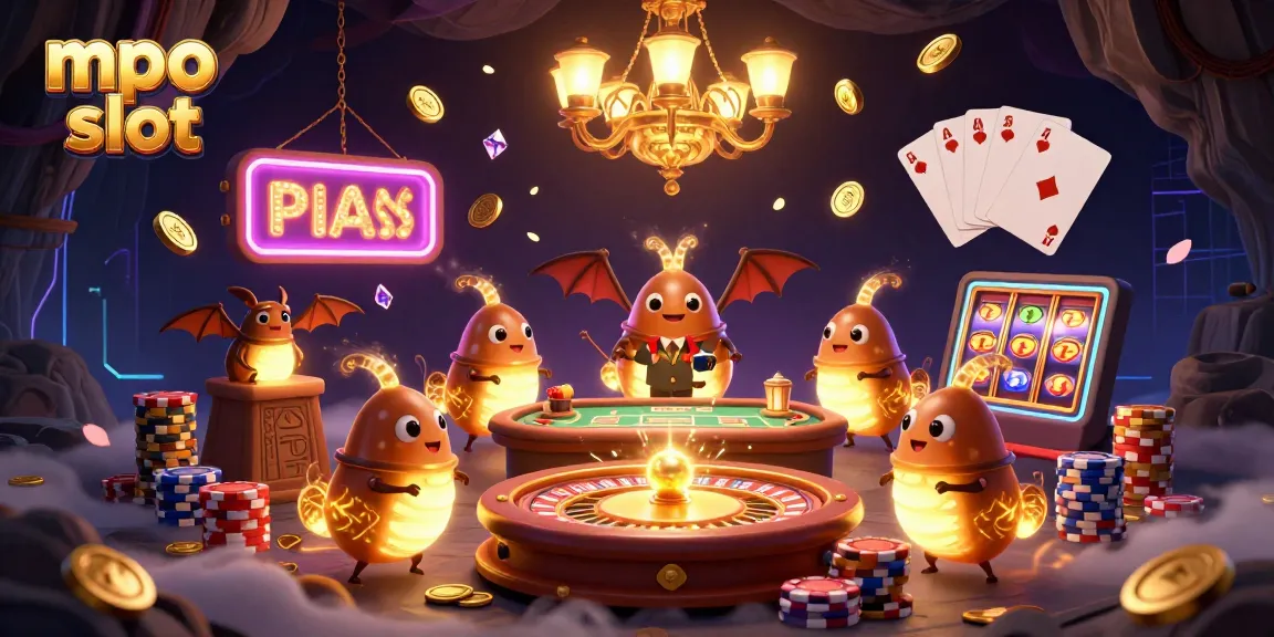 Experience mpo slot excitement with vibrant glowworms lighting a cave casino scene filled with action and treasure.