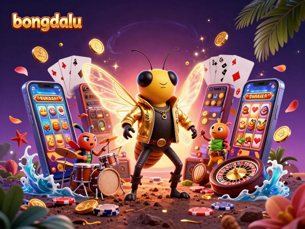 Bongdalu engages gamers with a vibrant scene of a rock star cicada, captivating features symbolizing lively sports betting.