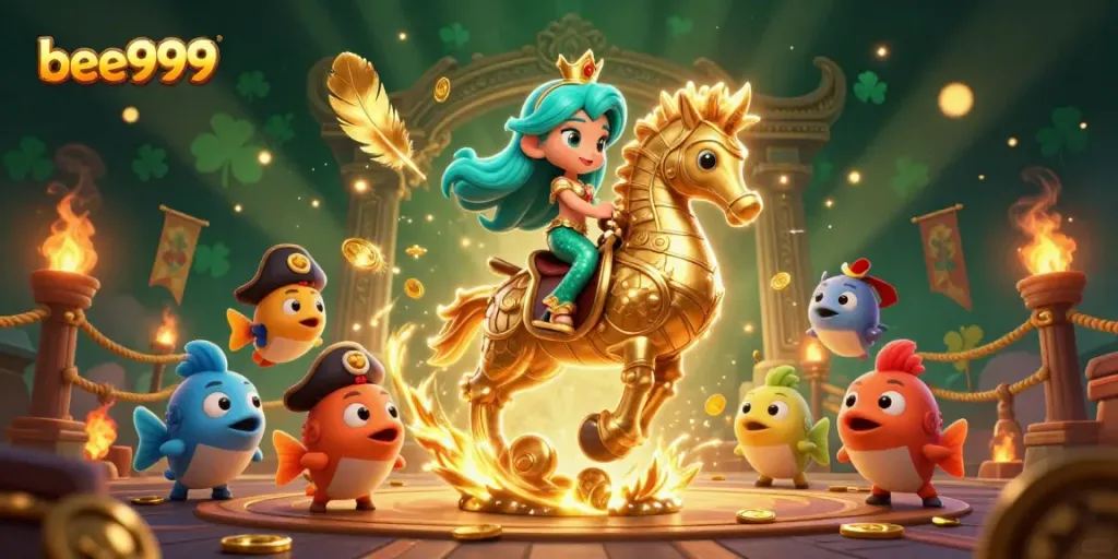 Experience thrilling adventures with bee999 as colorful characters and vibrant symbols fill the scene.