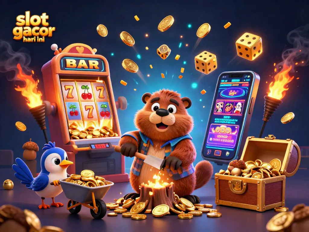 Experience thrilling gameplay with slot gacor hari ini as characters enjoy a vibrant casino scene bursting with excitement.